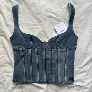 Off-White Cotton Denim Crop Bustier Top